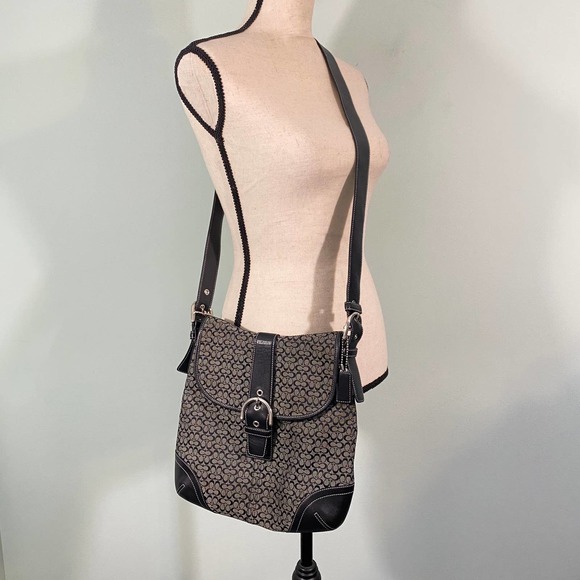 Coach Handbags - Vintage Coach Signature Black Allover Print Flap Crossbody Bag